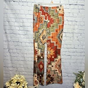Aztec design wide leg pants with front pockets